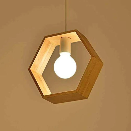 Lustre Suspension Bois Industrielle Hexagonale - Éclairez votre Espace avec Style