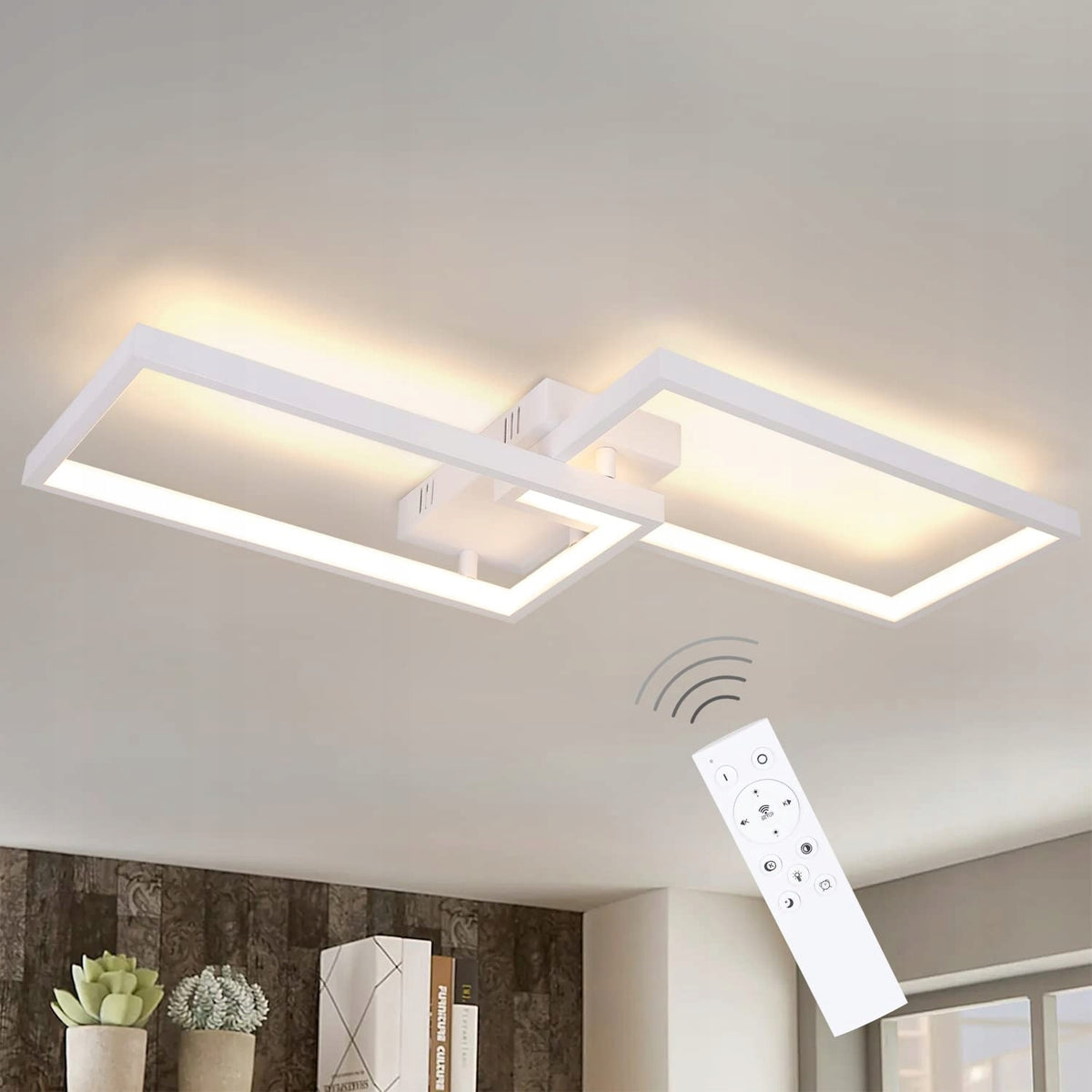 Nowoczesna lampa sufitowa LED, biała, 22W z możliwością ściemniania za pomocą pilota, aluminium i metal, 60*30 CM, do salonu