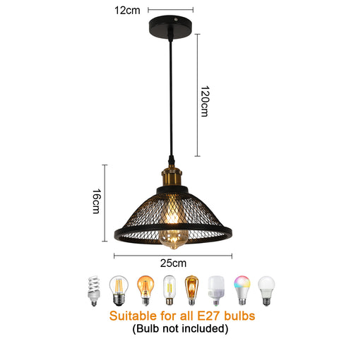 Industriële hanglamp, E27-fitting, compatibel met alle E27-lampen (lamp niet inbegrepen)