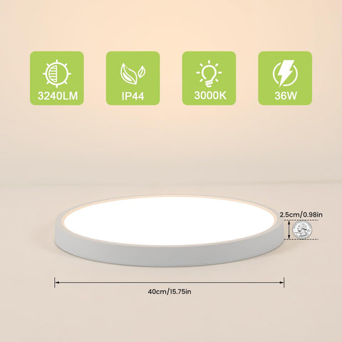 2 stuks ultradunne LED-plafondlamp, wit rond * 40 cm, 36 W 3500 K warm wit licht, PVC, drievoudige bescherming voor slaapkamer badkamer