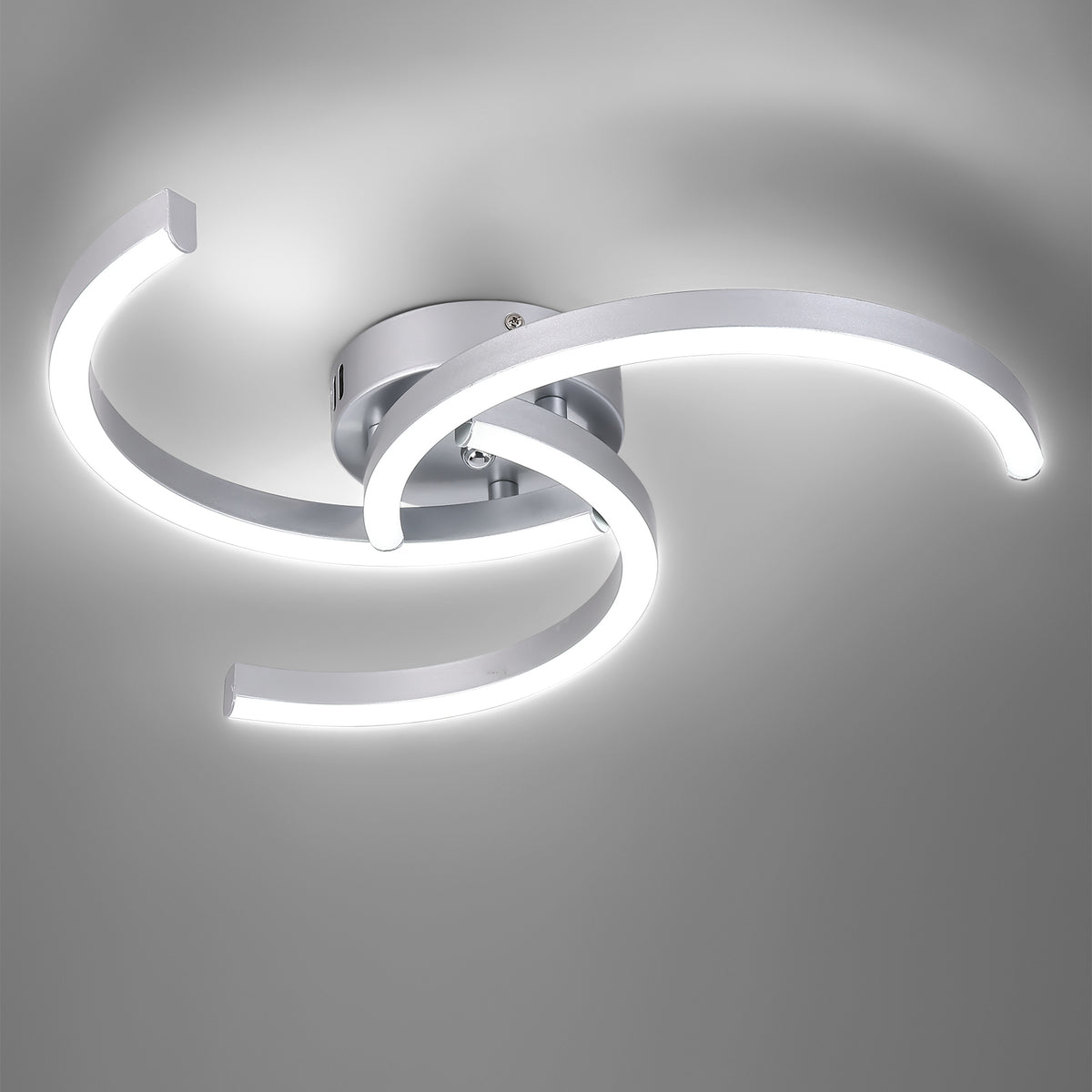 Plafonnier LED en aluminium à trois bras courbés, lumière blanche 6500K, 52*7 cm, 24W, 220V, argenté