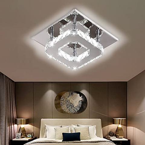 Plafoniera cristallo a LED 3000K,Quadrato Lampadario Soggiorno in Cristallo, LED Integrati 15W Lampadario cucina,Cristallo Plafoniere leidde een Soffitto Moderne acciaio inossidabile lampada da soffitto