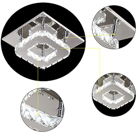 Plafoniera cristallo a LED 3000K,Quadrato Lampadario Soggiorno in Cristallo, LED Integrati 15W Lampadario cucina,Cristallo Plafoniere leidde een Soffitto Moderne acciaio inossidabile lampada da soffitto