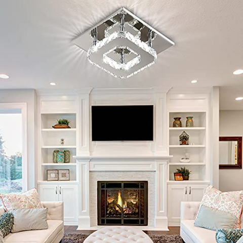 Plafoniera cristallo a LED 3000K,Quadrato Lampadario Soggiorno in Cristallo, LED Integrati 15W Lampadario cucina,Cristallo Plafoniere leidde een Soffitto Moderne acciaio inossidabile lampada da soffitto