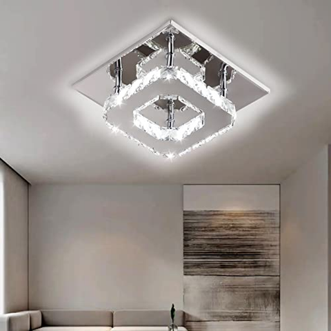 Plafoniera cristallo a LED 3000K,Quadrato Lampadario Soggiorno in Cristallo, LED Integrati 15W Lampadario cucina,Cristallo Plafoniere leidde een Soffitto Moderne acciaio inossidabile lampada da soffitto