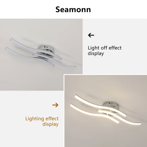 Moderne LED-plafondlamp met drie parallelle golven - zilveren kroonluchter, 18W 60*12cm, warm licht 3000K, 220V