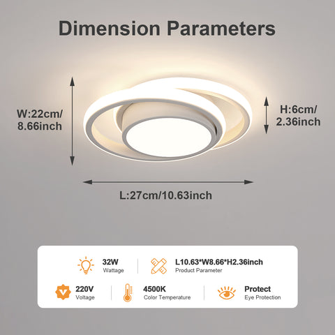 LED-plafondlamp, ronde plafondlamp 32W, moderne plafondlamp voor hal slaapkamer keuken woonkamer, koel wit 4000K