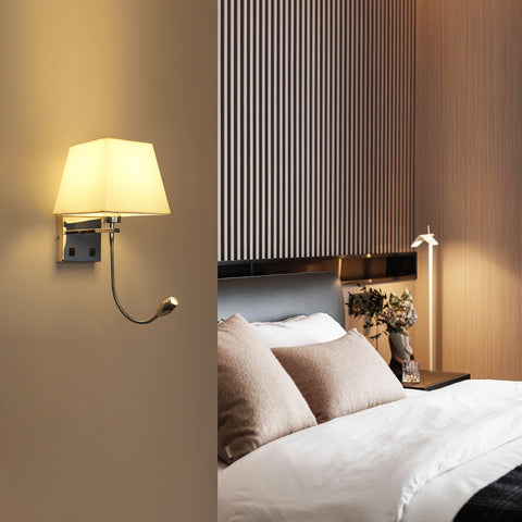 Bedlampje, LED-wandlamp Leeslamp Slaapkamer Zwenkarmhouder E27 Wandnachtlampje (exclusief lampen)