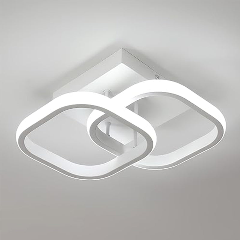 Plafonnier LED Moderne en Aluminium Créatif à Deux Carrés Croisés - Blanc, 30cm, Lumière Blanche 30W - pour Salon Chambre