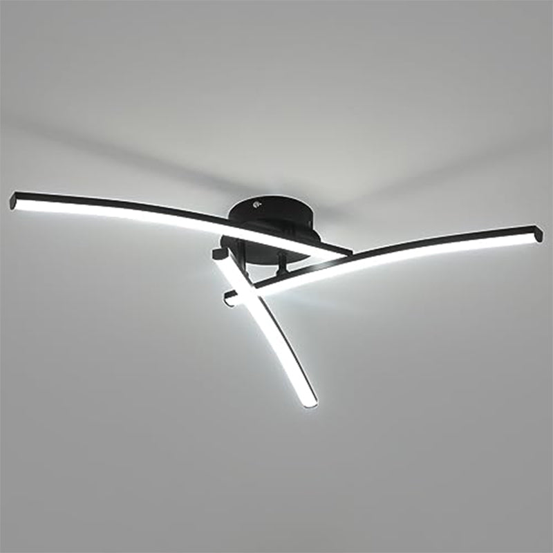 Lámpara de Techo LED de Aluminio - Negra, Tres Curvas, 68*13 cm, Luz Blanca 6500K - Ideal para Sala de Estar, Dormitorio, Cocina y Pasillo