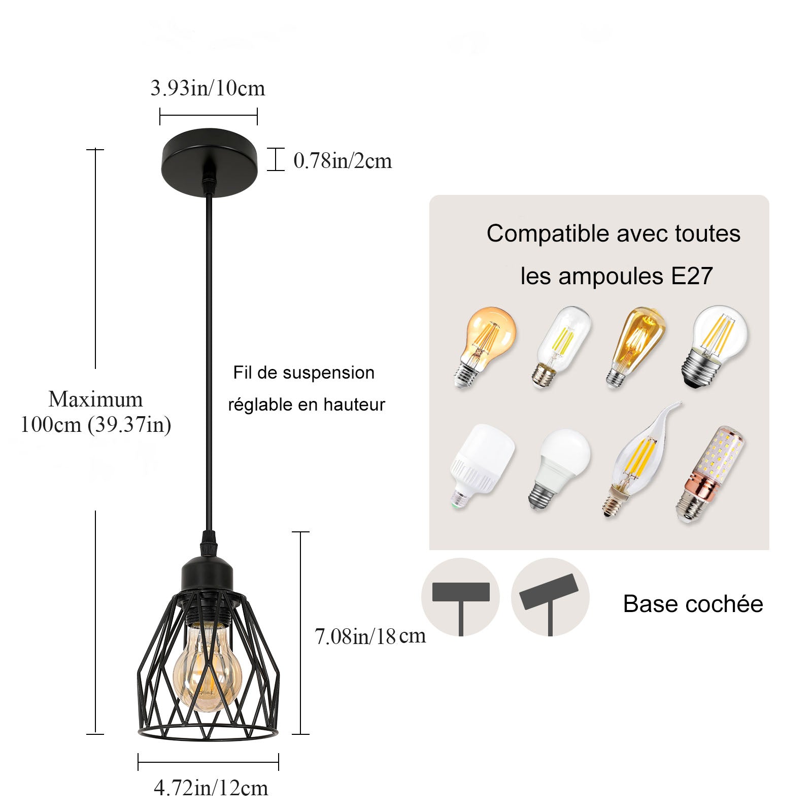 Tableau des tailles de lustre