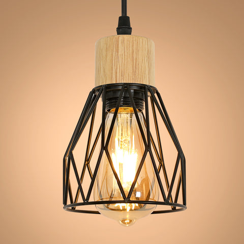 Industriële hanglamp, vintage plafondlamp in zwart hout, E27 niet inbegrepen