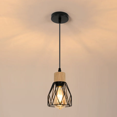Industriële hanglamp, vintage plafondlamp in zwart hout, E27 niet inbegrepen