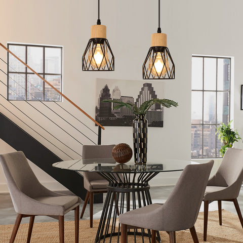 Industriële hanglamp, vintage plafondlamp in zwart hout, E27 niet inbegrepen