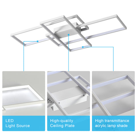 LED-plafondlamp 54W modern design koel wit 6000K rechthoek plafondlamp voor woonkamer slaapkamer eetkamer kantoor wit