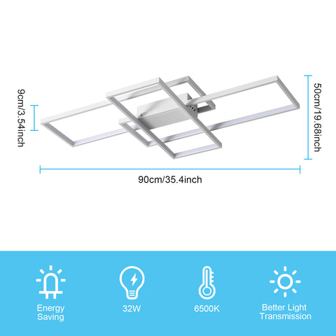 LED-plafondlamp 54W modern design koel wit 6000K rechthoek plafondlamp voor woonkamer slaapkamer eetkamer kantoor wit