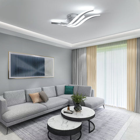 Moderne LED-plafondlamp met golven 52cm - 3 lampen in zilver aluminium, 24W, wit licht 6500K, 220V, CRI 80+, veelzijdige installatie