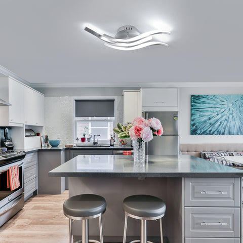 Moderne LED-plafondlamp met golven 52cm - 3 lampen in zilver aluminium, 24W, wit licht 6500K, 220V, CRI 80+, veelzijdige installatie