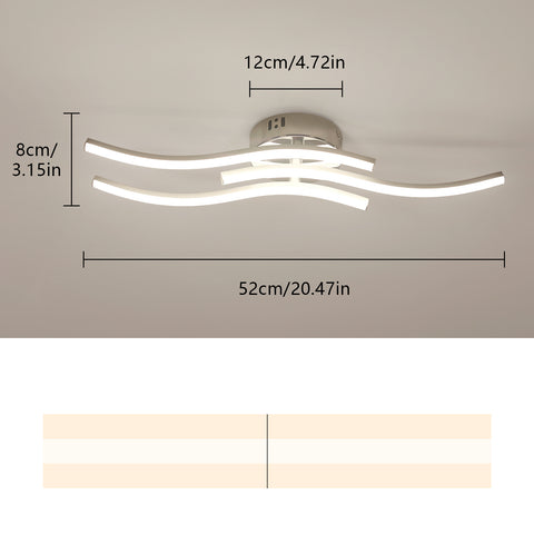 Moderne LED-plafondlamp met drie parallelle golven - zilveren kroonluchter, 18W 60*12cm, warm licht 3000K, 220V