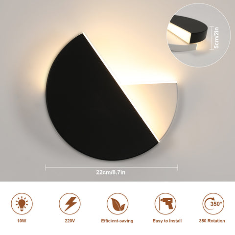 Eenvoudige en moderne LED-wandlamp, draaibare zwarte wandlamp, 8W warm licht