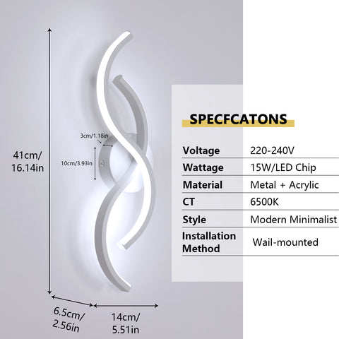 Moderne minimalistische wandlamp in wit aluminium 41x14x6,5cm - Wit licht 6500K, 220V