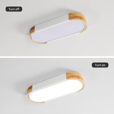 LED houten plafondlamp 12W, 6500K koel wit led-plafondlamp in ovaal moderne Scandinavische verlichting plafondlamp voor binnen voor slaapkamer, keuken, hal, balkon