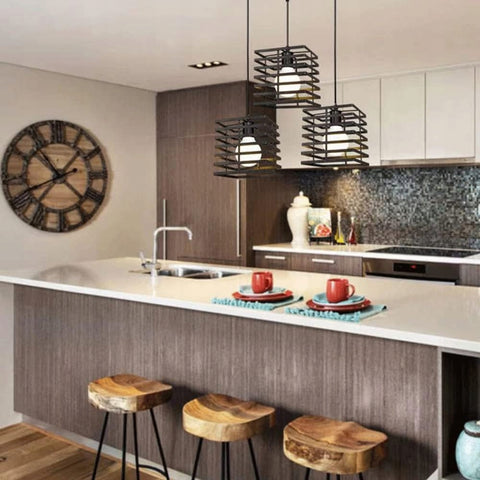 Industriële en vintage kroonluchter 3 stopcontacten ophanging E27 voet voor woonkamer slaapkamer eetkamer kantoor bar café zwart