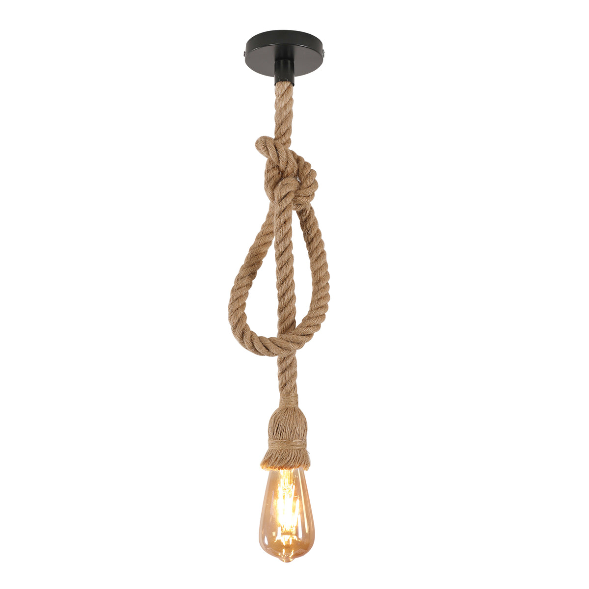 Industriële hangende kroonluchter, enkele kop henneptouw kroonluchter, retro E27 hanglamp voor eetkamer restaurant bar, 150cm