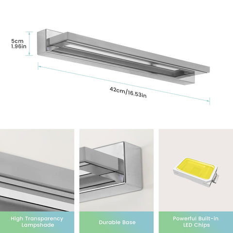 Acryl LED-spiegellamp - Zilver, 42 cm, 9 W, neutraal licht 4500 K, 220 V