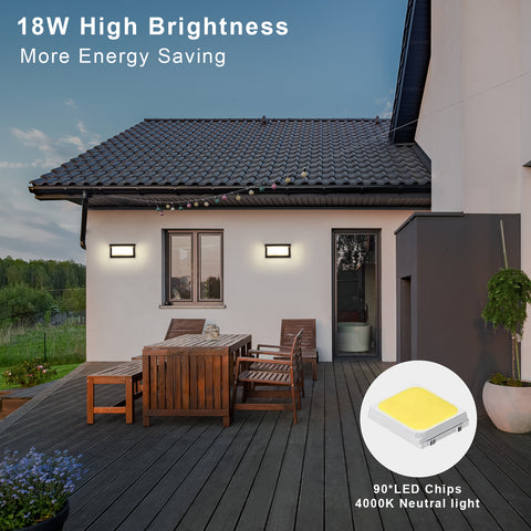 LED-wandlamp voor buiten IP65, waterdicht en weerbestendig, 18 W neutraal licht 4000 K, eenvoudige installatie, modern design