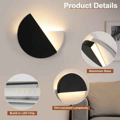 Eenvoudige en moderne LED-wandlamp, draaibare zwarte wandlamp, 8W warm licht