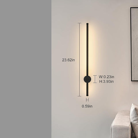 Moderne LED-wandlamp Lijnvorm Wandlamp 360° Draaibaar Warm Wit 3000K Voor Woonkamer, Slaapkamer, Hal, Entree Zwart 60cm