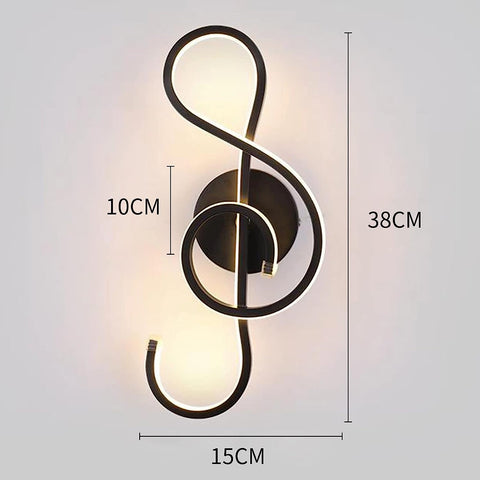 Moderne LED-wandlamp Creatieve binnenwandlamp, muzieknootvorm, 22W LED-strip Minimalistische aluminium kunstdecoratie voor slaapkamer, trap, woonkamer, café, 3000K zwart