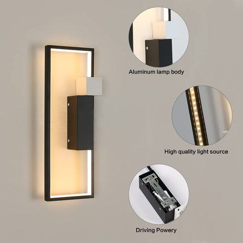 LED-wandlamp voor binnen, 15W 1200LM zwart creatief geometrisch ontwerp, moderne 3000K warm witte acryl wandlamp voor woonkamer, slaapkamer, hal, trap