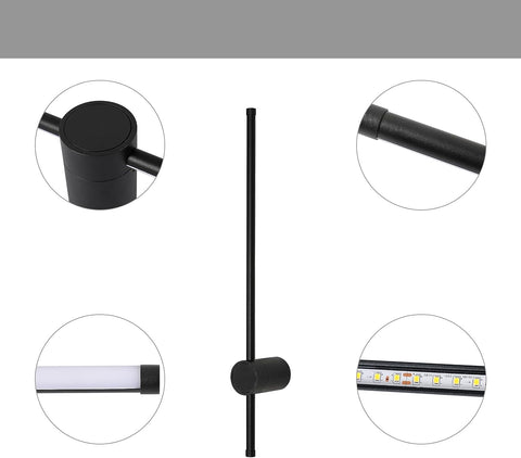 Moderne LED-wandlamp Lijnvorm Wandlamp 360° Draaibaar Warm Wit 3000K Voor Woonkamer, Slaapkamer, Hal, Entree Zwart 60cm