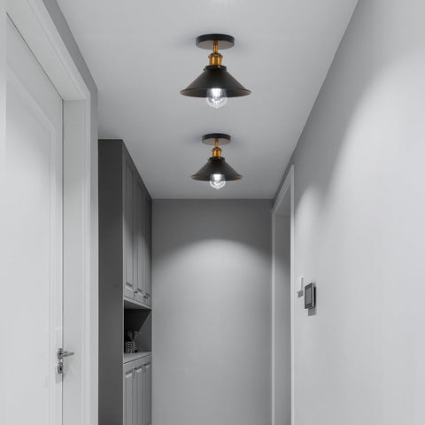 2-pack vintage industriële plafondlamp, E27 zwart metalen lampenkap hanger kroonluchter verlichtingsarmatuur retro plafondlamp voor woonkamer keuken slaapkamer (lamp niet inbegrepen)