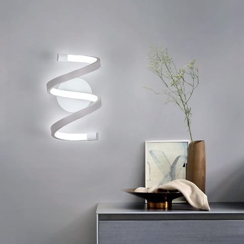 LED-wandlamp voor binnen, 18W witte spiraalvormige wandlamp, moderne wandlamp voor slaapkamer, gang, kantoor, koud wit licht 6500K
