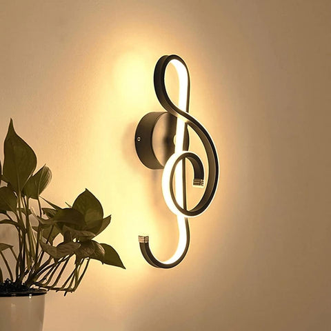 Moderne LED-wandlamp Creatieve binnenwandlamp, muzieknootvorm, 22W LED-strip Minimalistische aluminium kunstdecoratie voor slaapkamer, trap, woonkamer, café, 3000K zwart