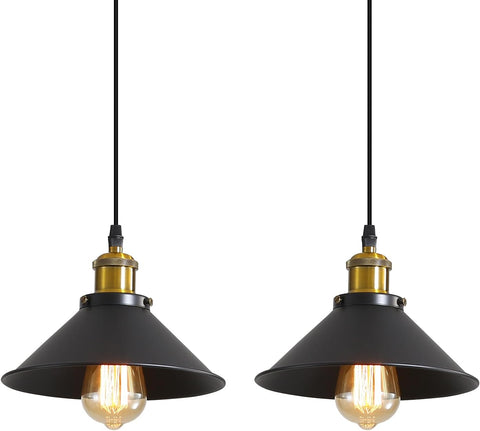 Industriële hanglamp plafondkroonluchter zwart, Φ22 cm voor E27-lampen Vintage plafondkroonluchter voet metalen lampenkap 2 stuks