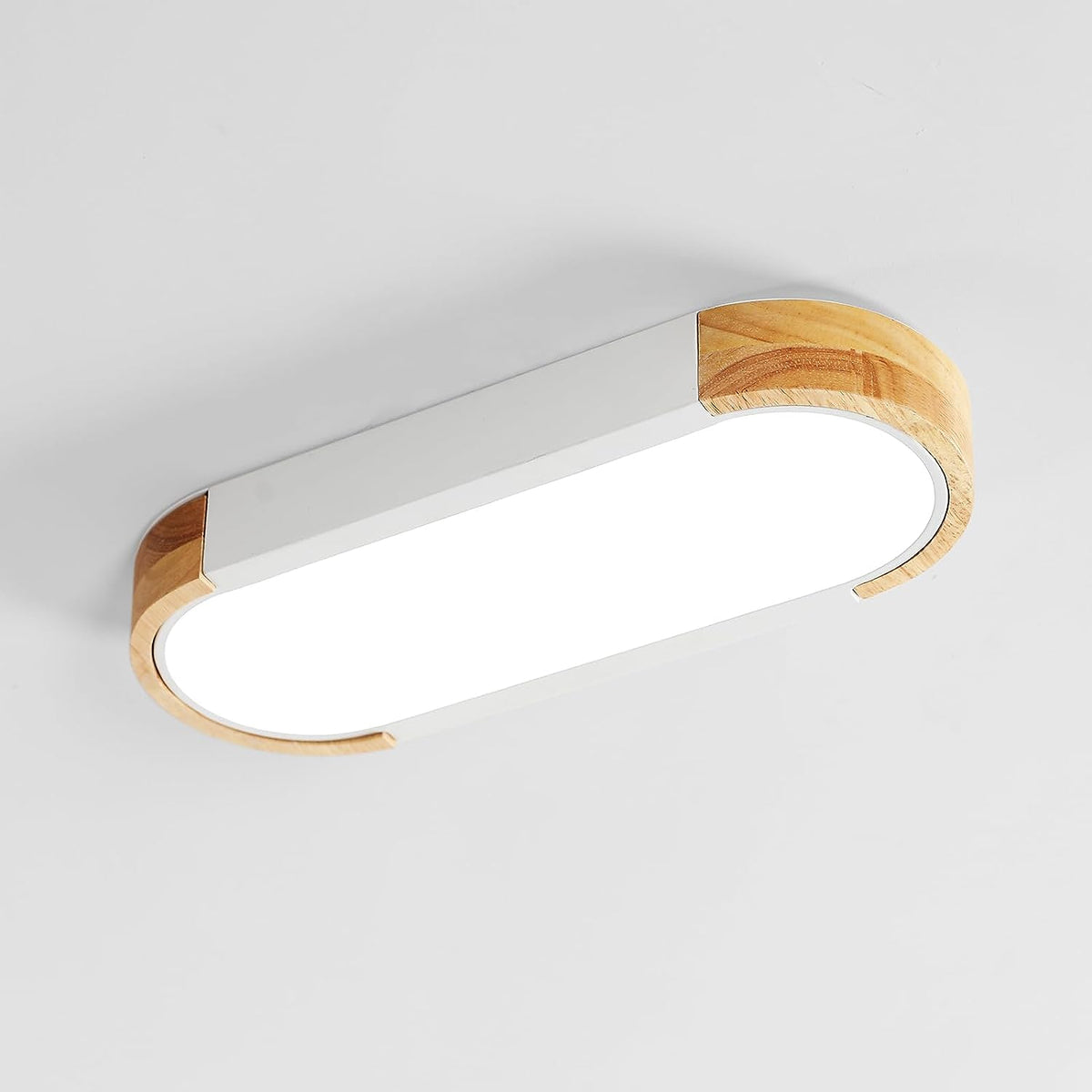 Lámpara de techo LED de madera de 12 W, luz de techo LED blanca fría de 6500 K en iluminación nórdica moderna ovalada Lámpara de techo interior para dormitorio, cocina, pasillo, balcón