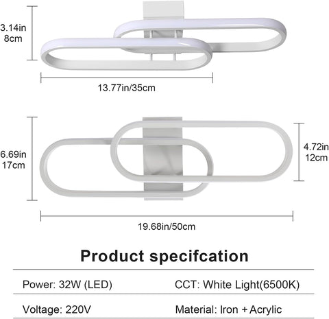 32W 3600LM LED-plafondlamp, moderne plafondlamp, acryl plafondlamp voor woonkamer slaapkamer keuken badkamer gang balkon 50cm (wit) koel wit licht 6500K