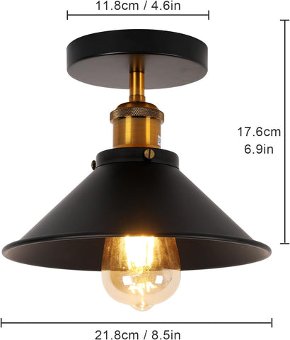 2-pack vintage industriële plafondlamp, E27 zwart metalen lampenkap hanger kroonluchter verlichtingsarmatuur retro plafondlamp voor woonkamer keuken slaapkamer (lamp niet inbegrepen)