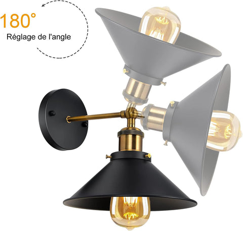 Binnenwandlamp 2 stuks vintage wandlamp E27 voet voor slaapkamer, restaurant, gang, café, bar zwart