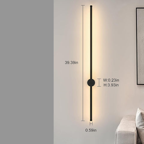 Moderne LED-wandlamp Lijnvorm Wandlamp 360° Draaibaar Warm Wit 3000K Voor Woonkamer, Slaapkamer, Hal, Entree Zwart 100cm