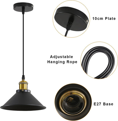 Industriële hanglamp plafondkroonluchter zwart, Φ22 cm voor E27-lampen Vintage plafondkroonluchter voet metalen lampenkap 2 stuks