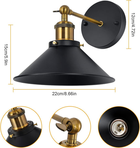 Binnenwandlamp 2 stuks vintage wandlamp E27 voet voor slaapkamer, restaurant, gang, café, bar zwart