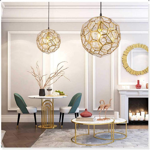 Gouden plafondlamp in roestvrij staal, modern en minimalistisch met polyhedrale structuur voor eetkamer, woonkamer, slaapkamer of bar - 37 cm.