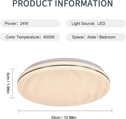 Sterrenhemel led-plafondlamp, 24W plafondlamp voor kinderslaapkamer neutraal wit 4000K, led-kroonluchter moderne ronde plafondlamp voor keuken hal slaapkamer badkamer