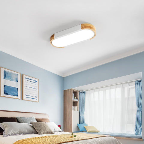 LED houten plafondlamp 12W, 6500K koel wit led-plafondlamp in ovaal moderne Scandinavische verlichting plafondlamp voor binnen voor slaapkamer, keuken, hal, balkon