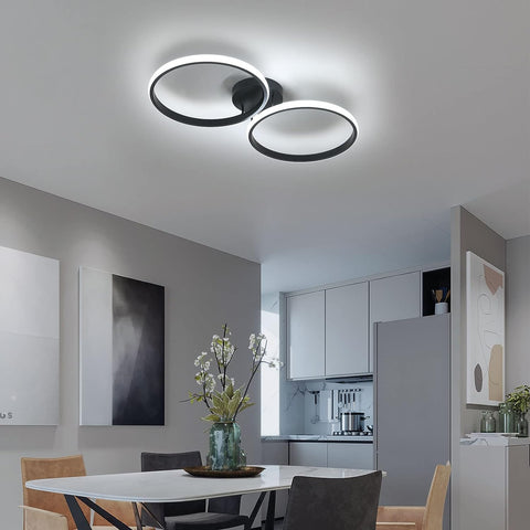 LED-plafondlamp, 42W moderne plafondlamp, dubbele ring LED-plafondlamp, zwart acryl plafondlamp voor slaapkamer, woonkamer, kantoor